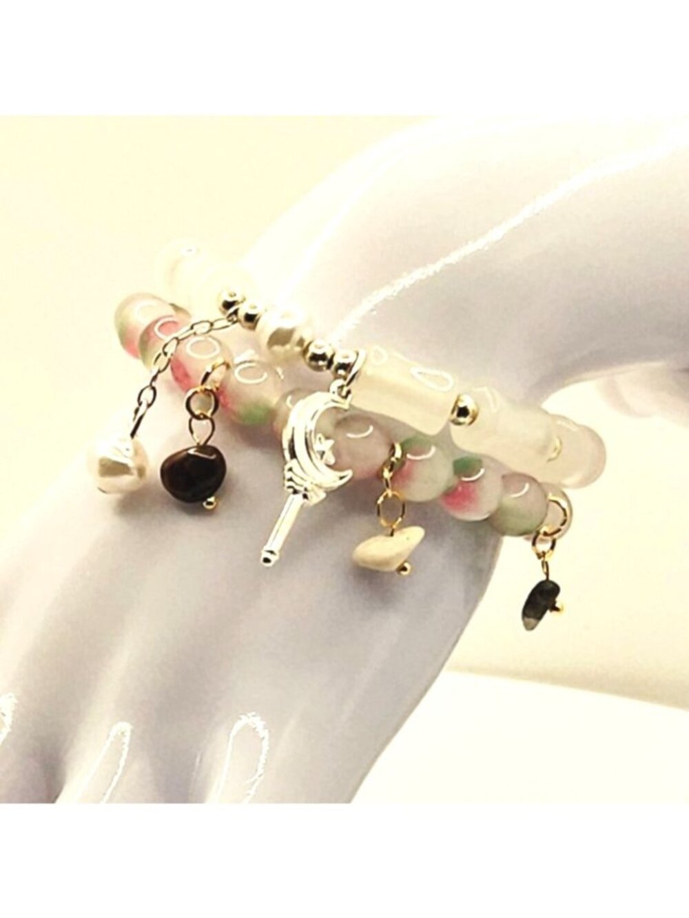 Moon Charm Bracelet Stack, Celestial Beaded Bracelet Set, Witchy Coquette